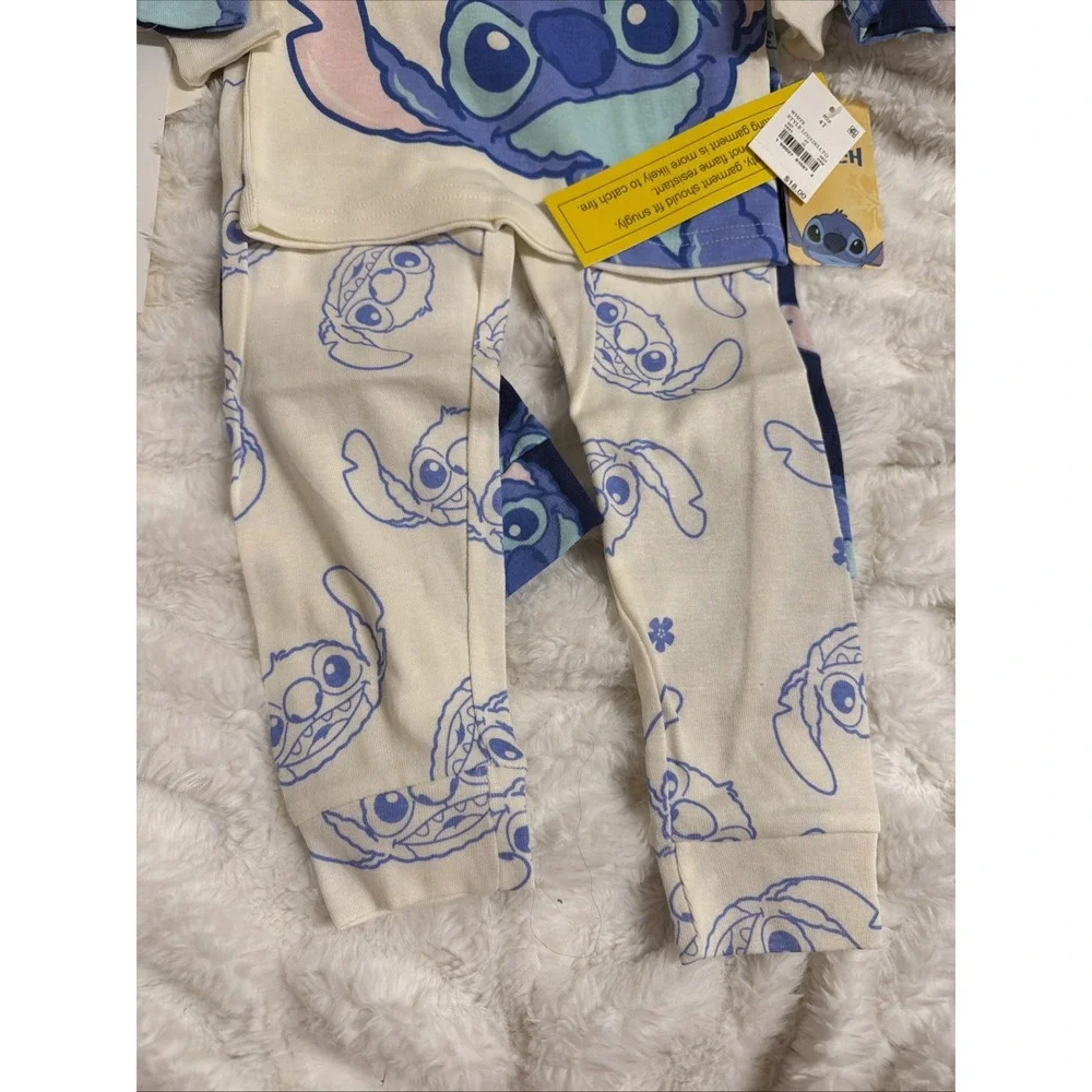NWT Lilo & Stitch Snug Fit 4Pcs Cotton Long Sleeve Pajama Set Blue/White Size 4T